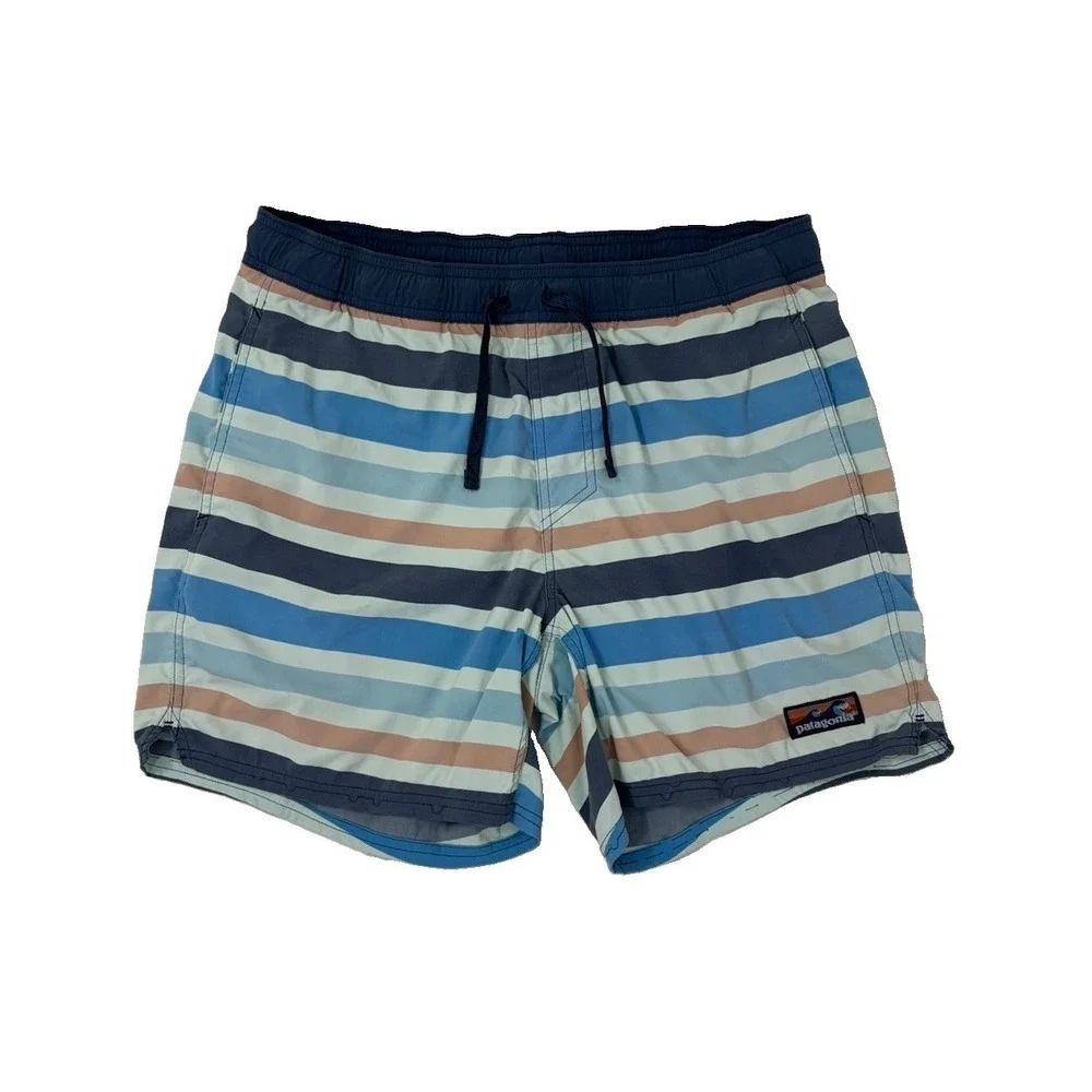 Patagonia Stretch Wavefarer Volley Shorts Mens M Blue Stripe Swim Trunks 5